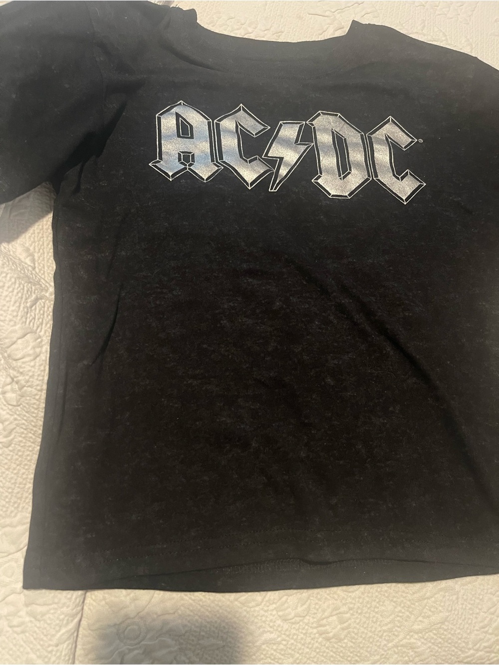 AC/DC Black Acid Wash Tee with Silver Logo - Kids Short Sleeve M (8)